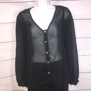 Dizzie Lizzie Black Sheer Cutout Back Top-Med